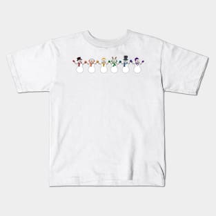 Row of Six LGBTQ Pride Rainbow Snowpeople Winter Design Kids T-Shirt